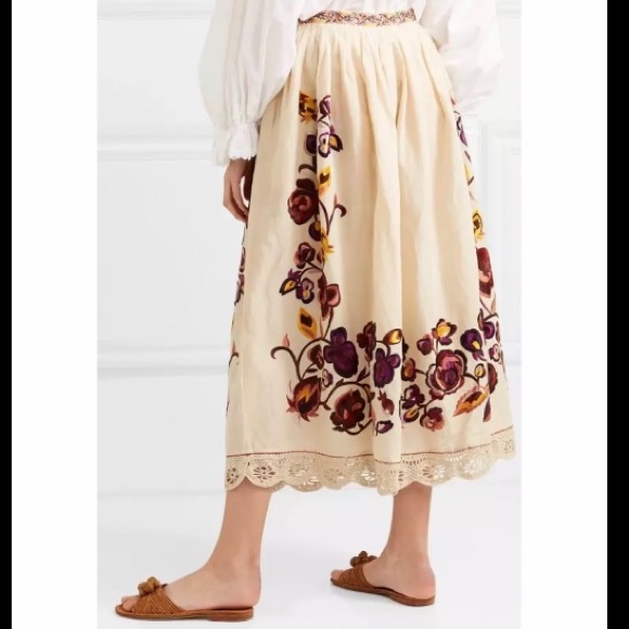 ULLA JOHNSON Yana Embroidered Linen And Cotton-Blend Midi Skirt - Picture 3 of 14